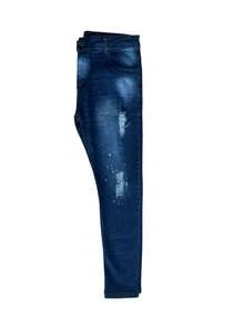 Calça Jeans Masculina Skinny modelo Jogador Rasgada - Azul escuro - Visão 5