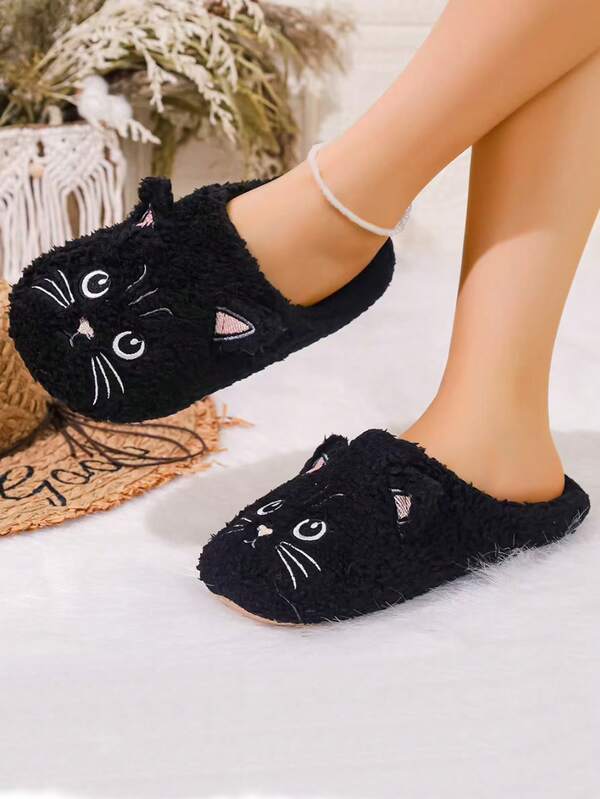 Women's Plush Cat Pattern Slippers - Soft & Comfortable Indoor House Shoes, Cute Cartoon Cat Home Slippers For Spring, Autumn & Winter, Casual & Convenient, Soft Lining, Comfortable & Breathable, Versatile, Couples Slippers