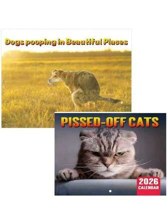 2026 Angry Cat Calendar, Featuring Detailed Cat Illustrations, 12-Month Wall Calendar Suitable For Home And Office Use