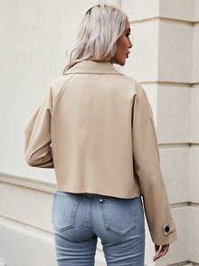 Damen Einfarbige Jacke mit Kragen, Raglanärmel und Doppelreiher, Lässig