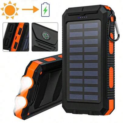 Power Bank 20000mAh Solar Portable Charger With USB-C 5V/2.4A Fast Charging Compatible With IPhone, With 2 LED Flashlights And IPX5 Waterproof External Backup Battery Pack Perfect For Camping, Hiking