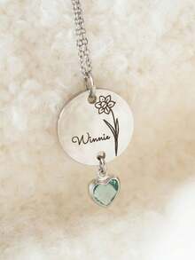 Personalized Birth Flower Necklace With Heart-Shaped Birthstone, Custom Name Engraved Pendant Gift, Suitable For Women, Mother's Birthday Gift, Christmas Jewelry, Holiday Gift, Christmas Gift, Thanksgiving Gift, Halloween Gift - Multicolor 1 - View 13