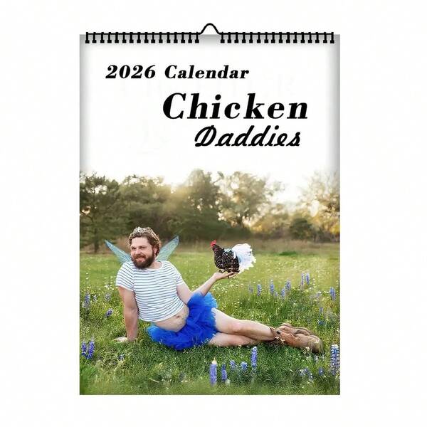 Calendário Chicken Dad 2026 - Visualizações semanais e mensais, laminado, texto em inglês - Presente de Ano Novo ideal para amigos, familiares e colegas - Decoração perfeita para escritório e casa, Calendário de parede para casa | Design lúdico | Organizador semanal