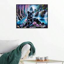 1 Set 5D Diamond Painting Kit, & Cub, Waterfall & Flowers, Mystical Fantasy Animal Art, Full Round Diamond, DIY Home Wall Decor, 15.75x27.56 Inch Canvas, Round - Multicolor - View 3