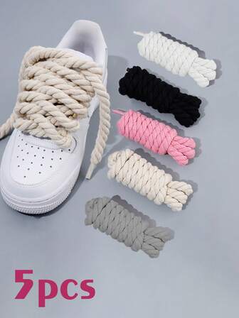 10 Pcs/5 Pcs/1 Pc Of Candy Colored Thick Diameter 8MM Round Hemp Rope Shoelaces, No.1 Decorative Shoelace Replacement, Used For Decorating Canvas Shoes, Ice Skates, And Sports Shoes