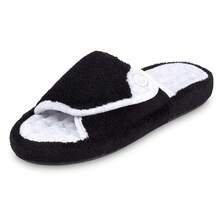 Isotoner Women's Terry Spa Slip On Slide Slipper With Memory Foam For Indoor/Outdoor Comfort-34138 - 黑色 - 查看 2
