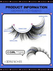 GROINNEYA 猫眼睫毛 5 对狐狸眼睫毛仿貂睫毛长蓬松条假睫毛自然睫毛睫毛延长化妆（3DMAO-03） - 黑色 - 查看 4