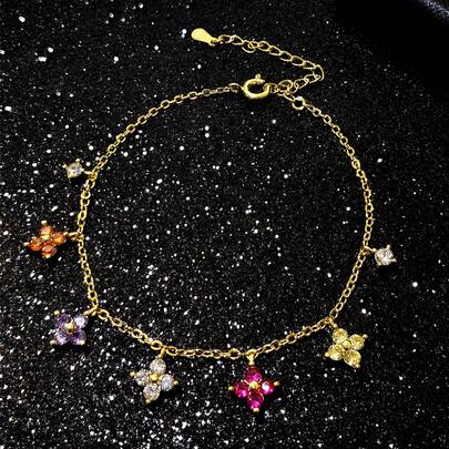 1pc Colorful Floral Anklet, Vibrant Floral Design, Charming Foot Jewelry