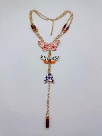 1pc Fashionable Colorful Butterfly Y-Shaped Necklace