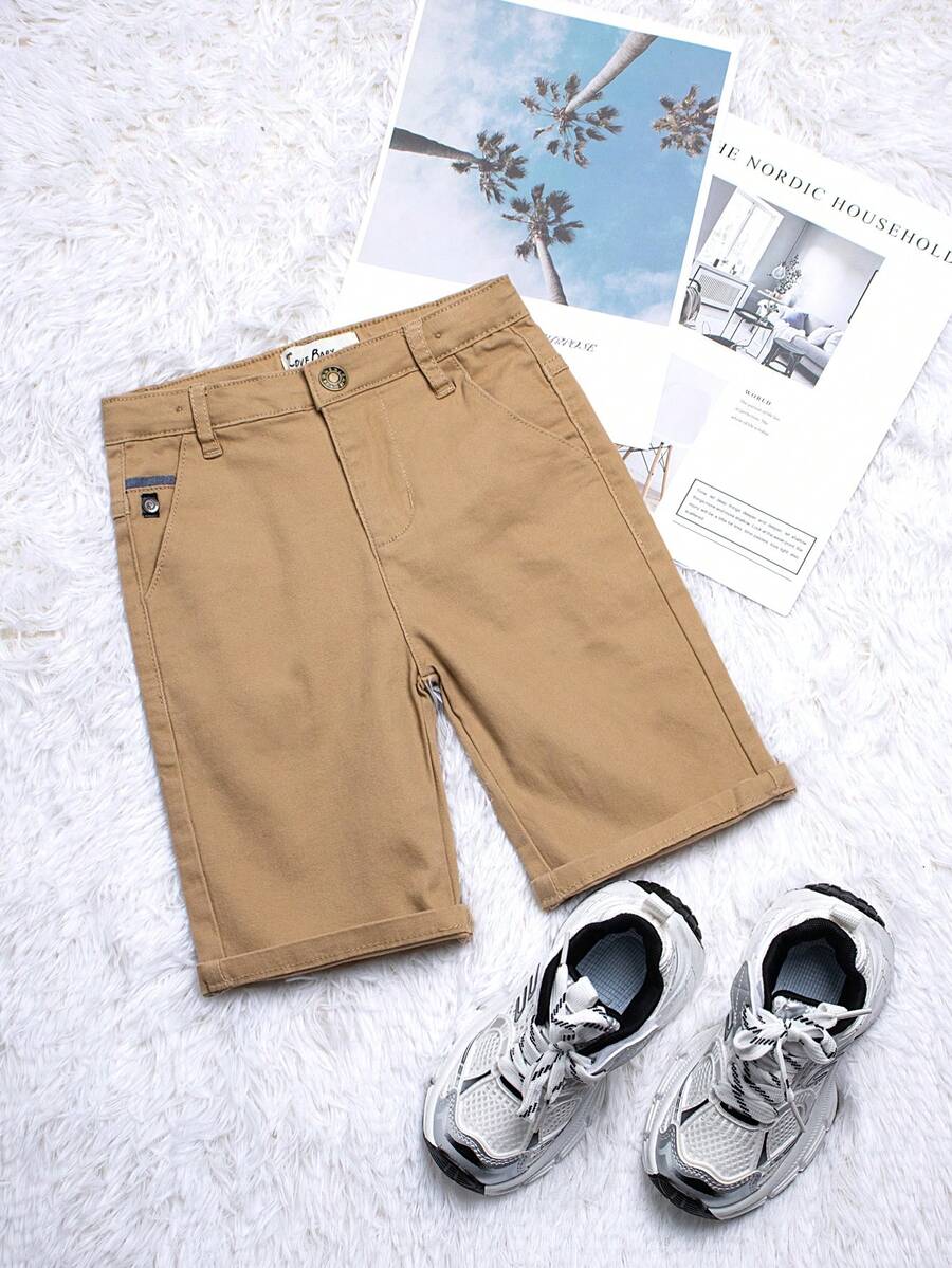 Shorts tejidos simples y versátiles para niño joven, absorbentes de sudor y transpirables