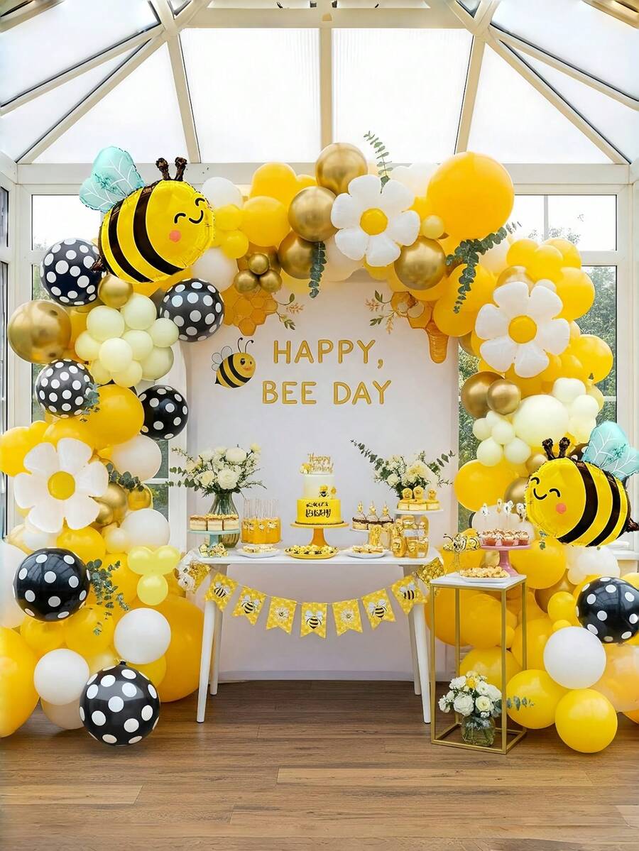 124 pezzi Kit arco di palloncini con api e margherite, con palloncini in lattice a pois neri - palloncini in lattice dorati con simpatici disegni di api e margherite in foil, perfetto per feste di compleanno, eventi a tema, balli di fine anno e altro ancora - set di decorazioni vivaci, decorazioni a tema api, decorazioni natalizie per la casa, regali di Natale, decorazioni natalizie - Multicolore - Visualizzare 1