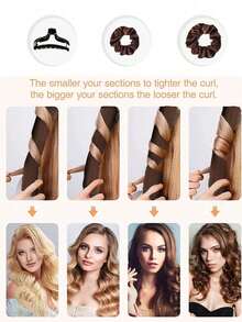 4件套免加热卷发DIY美发工具套装，含发夹和发圈，可佩戴过夜，打造卷发造型，适合长发、浓密发、细软发、卷发或直发。圣诞礼物、感恩节礼物、教师节礼物、秋冬季发饰、美发造型工具