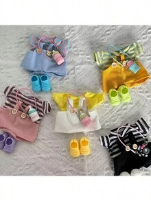 Nuevo set de ropa de muñeca de caja ciega, 17cm Generación 2da/3ra, incluye parte superior, tirantes, zapatos, bolso (los botones de la ropa son aleatorios)