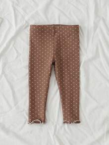 Timzgo 2 件套女婴紧身裤，弹力柔软舒适，婴幼儿波尔卡圆点印花荷叶边下摆紧身裤，适合秋冬季，建议订购大一码 - 彩色 - 查看 5