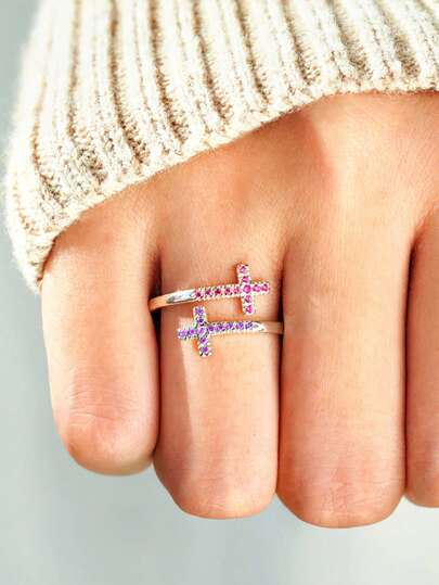 1 pieza Anillo de cruz abierta de plata de ley 925 de dos tonos, minimalista y de moda, adecuado como regalo, estilo europeo y americano