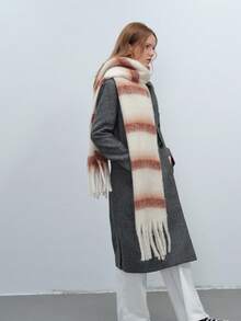 1 szt. damski prosty szalik w kratę z frędzlami, swobodny ocieplacz na szyję z poliestru, odpowiedni na wyjścia, do codziennego dojazdu do pracy jesienią/zimą, damskie szaliki zimowe