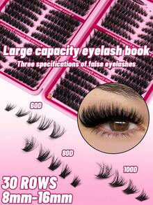 30 Rows Of Large Capacity Eyelash Book 6080100D Three Styles With Eyelash Glue And Seal Eyelash Tweezers Thick Eyelash Cluster Eyelash Extension Kit Slender Individual Eyelash D Curl Eyelash Extension (8-16MM) Exquisite Gift Set, Exquisite Gift - 玫瑰紅 - 查看 4
