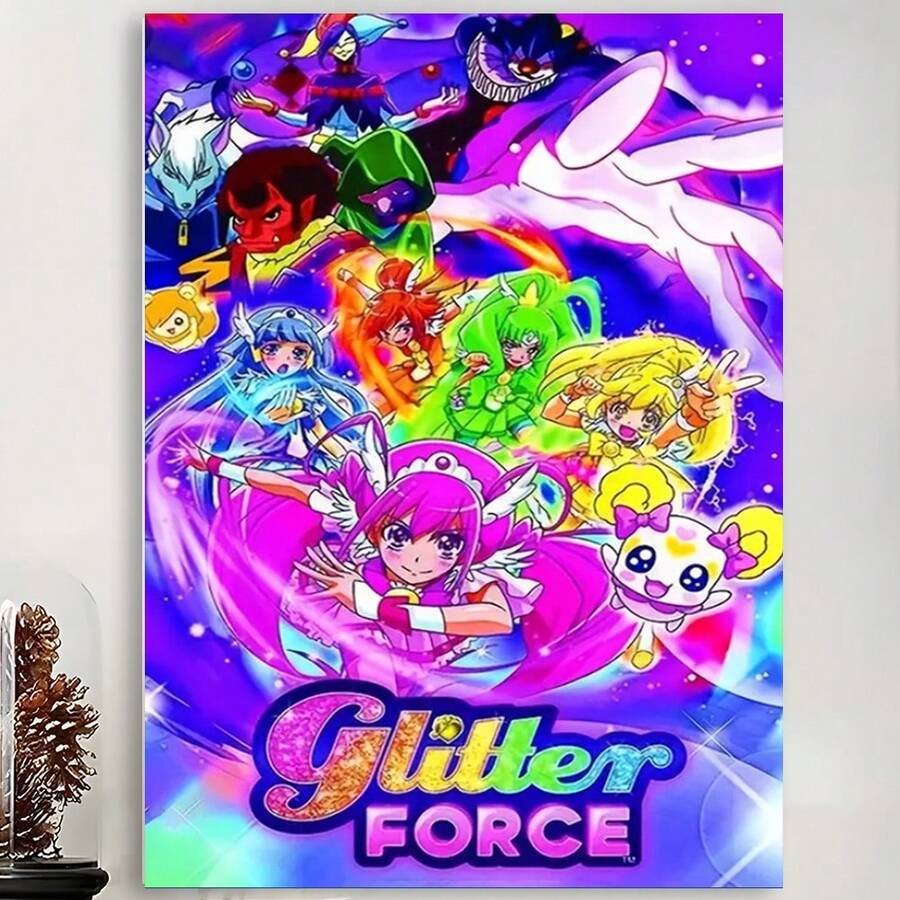 Framed Glitter Force: Radiant Guardians Of Fantasy Canvas Poster Wall Art Featuring Vibrant Animated Characters  Perfect For Bedrooms, Living Rooms & Winter Decor, 2D Flat, Perfect For Room Decor