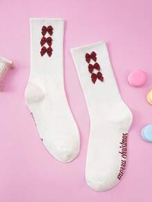 Women's Bow Socks, Fun Christmas Socks, Cute Interesting Mid-Calf Socks, Christmas Socks, Perfect Christmas Gift For Girlfriend, Sister, Niece, Daughter