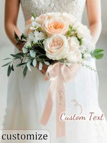 Personalized Wedding Bouquet Ribbon - Custom Name & Date Floral Tapestry For Bridal Showers, Birthdays, Graduations - Durable Polyester Event Decor With Elegant Design, Wedding Gifts For Guests, Celebration Accessory, Sophisticated Style, Highquality Craftsmanship