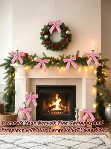 12 件圣诞蝴蝶结，粉色天鹅绒圣诞树蝴蝶结，扭结蝴蝶结，用于礼品包装、花环、工艺品、家居、婚礼、派对装饰、小型圣诞装饰（9*9 厘米） - 粉色 - 查看 7