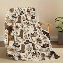 Retro Western Cowboy Theme, Cowboy Boots, Cowboy Hats, Cacti, Feather Design Patterns, Modern Home Style,Super Soft Flannel Printed  Blanket,As Birthday Gifts, Family, Wedding, Souvenir Blankets, Polyester Blankets Suitable For All Seasons, Washable, Machine Washable, Lightweight, Breathable, Comfortable, Warm, Unique, 280gsm For Him, Her Personalized Ideal Gifts For Her, Him, Family, Boyfriend, Girlfriend, Father, Family, Mother, Lover, Daughter, Son, Grandfather, Grandmother, Teacher,Doctor, Nurse,Friend, Classmate, Pet.Perfect Nap, Camping, Travel, Home, Daily Life, Office Decoration, Birthday, Anniversary, Valentine's Day, Thanksgiving, Graduation Season,Christmas, Halloween, Mother's Day, Father's Day, Wedding, New Year Gifts ,Sofa,Bed,Car,Bedroom,Living Room,Office,  Outdoor Camping, Beach,Wall Decoration - 多色8 - 查看 2