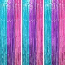 3 Pack 3.3x8.2 Feet Iridescent Transparent Foil Fringe Backdrop Curtains, Tinsel Streamers Birthday Party Decorations, Fringe Backdrop For Graduation Baby Shower Gender Reveal Disco Party-233418 - 61BluePinkandPurple - View 1