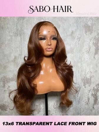 13x6 Body Wave Lace Front Brown Color Wigs Human Blended Hair Pre Plucked HD Transparent Lace Frontal Wigs 200% Density Glueless Wigs With Baby Hair For Women 26 Inch Wig