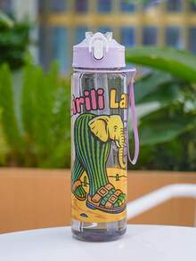 1pc 750ml/26oz Shan Hai Jing Themed Transparent Water Bottle - Leak-Proof Straw Lid, Portable Handle, Prominent Letter Print Design, Suitable For Hiking, Camping, Outdoor Sports, Cycling