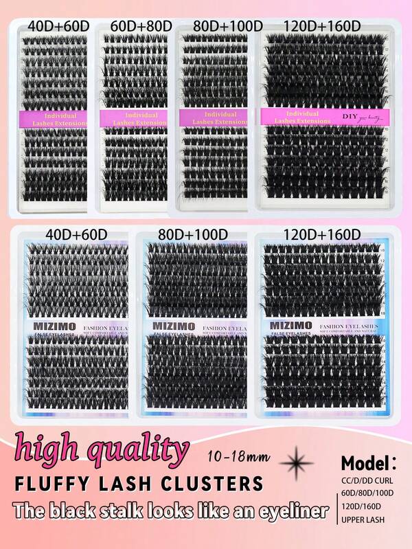 14 Rows CC/D/DD Curl Lash Extension Makeup Tool 60D/80D/100D/120D/160D/200D,280PCS/266PCS/210PCS Lash Cluster Slim Tufted Lashes Extension Fluffy Independent Lashes 10-20mm Waterproof False Black Lashes Extension Cluster Eyelashes With Soft Thin Band Stage Opera Daily Thick Fluffy Soft False Lashes Multiple Densities Natural European And American