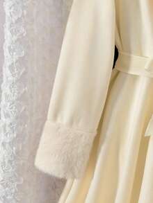 Vihyde 1 pezzo Cappotto elegante da ragazza in misto lana con colletto, polsini e cintura in pelliccia, monopetto, adatto per autunno/inverno