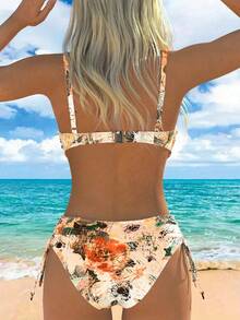 Women's Summer Beach Full-Print Floral Spaghetti Strap Bikini Set 2 Pieces Set Vacation - Orange - View 2