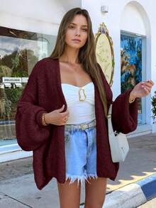 女士休闲宽松奶油黄色返校节基本款开衫毛衣，适合日常、茶会、旅行、秋冬 - 酒紅色 - 查看 4