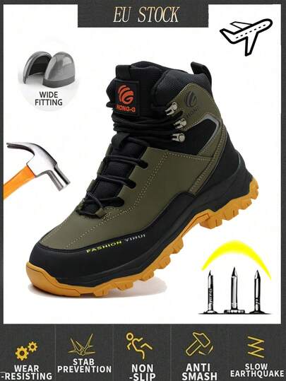 A Pair Of Men's Steel Toe Cap Boots And Women's Gaobang Forging Workshop Men Work Trainer Warehouse Gardening High Top Rubber Sole Site Boots Fashionable, Lightweight And Comfortable Manufacturing Work Shoes Industrial Operation Sites And Construction Sites Daily Wear Casual Shoes Outdoor Sports Wilderness Exploration Travel Mountain Climbing Shoes