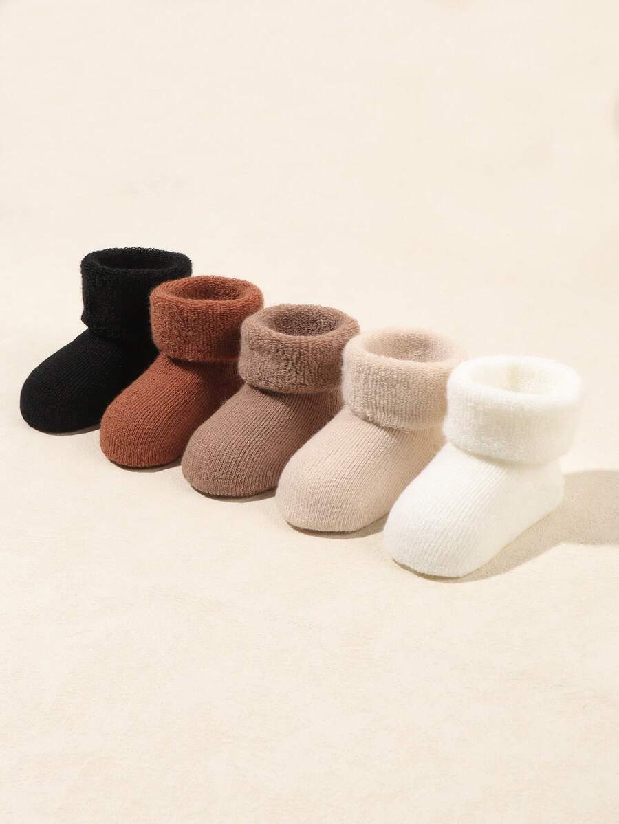 5双婴儿纯色保暖羊毛袜，秋冬款 - 彩色 - 查看 1