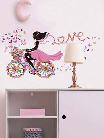 1 st avtagbara PVC-väggdekaler – [rosa persikoblommande grenar, tjejcyklar] självhäftande vattentäta väggdekaler för heminredning, rumsinredning, väggdekor och kök – lätta att applicera, perfekta för vardagsrum, sovrum eller kontor