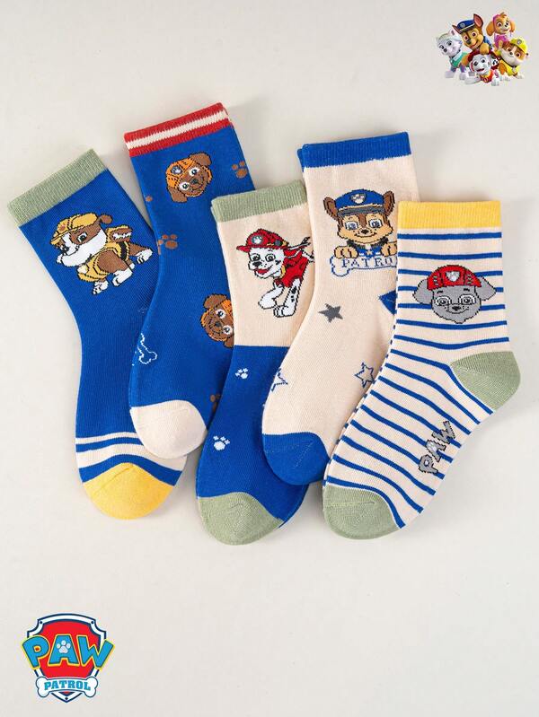 5 Pairs Of Children's Socks In Four Seasons Light Blue Contrasting Design, Baby Boy Socks With Cartoon Patterns, Light Blue Color Scheme, Comfortable And Breathable, Cute And Playful Style, Kids Cut Socks For Daily Wear