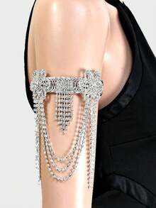 1pc Silver Personalized Fashion Multi-Layer Tassel Rhinestone Arm Bracelet Chain, Body Jewelry For Party