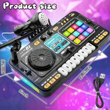 طاولة خلط DJ للأطفال، طاولة خلط DJ للأطفال الصغار مع لوحة DJ وضع اللعبة والتحكم بالإضاءة والسرعة والميكروفون، هدايا للأولاد والبنات من عمر 3 إلى 6 سنوات - طقم خلط DJ للأطفال