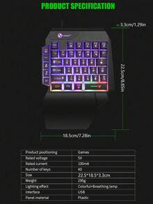 AKKHOO 1 Wired Gaming Keyboard With Backlight, Laser-Engraved Characters, Ergonomic Palm Rest, Compatible With PC, Laptop, Mobile Phones - Black - View 10
