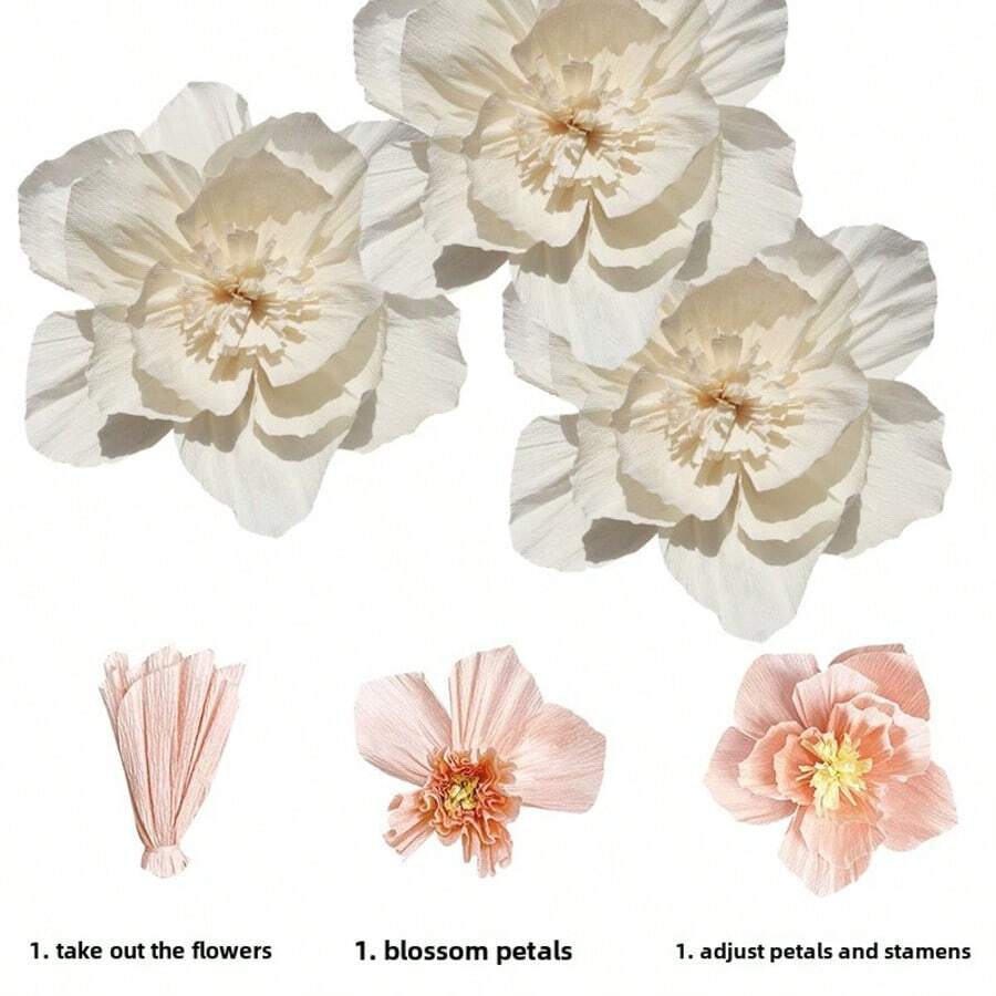 5 Stücke 12-Inch (30cm) + 10-Inch (25cm) weiße Papierblumen künstliche 3D Wanddekoration für Hochzeit, Geburtstag, Bridal-Shower, Geburtstagsparty, Fotohintergrund, Bogen Dekoration