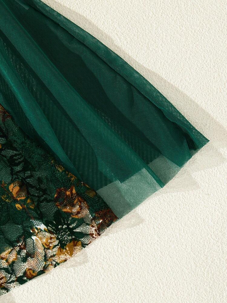 2 peças/Conjunto Pijama Vintage Estilo Palácio Atraente para Mulheres, Camisola Sexy com Retalhos de Renda, Decoração de Renda Floral e Laço, Alças Finas, Lingerie, Camisola Leve e Transparente, Presente Surpresa de Natal - Verde - Visão 6