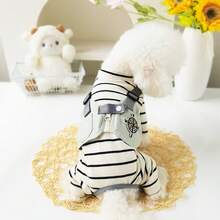 جمبسوت قطة كلب جديدة للحيوانات الأليفة، جمبسوت قطة كلب صغير من نوع بودل وبيشون فريز مخطط، ملابس للحيوانات الأليفة