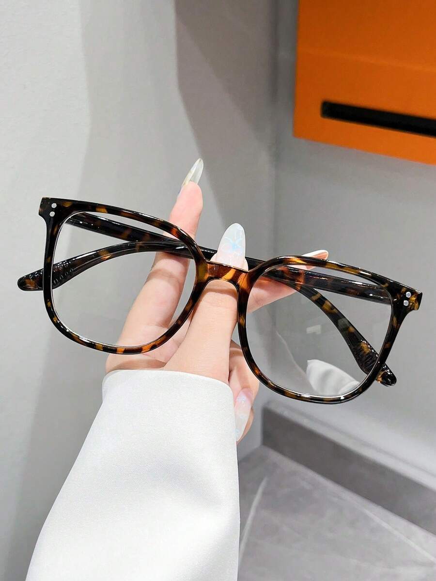 1 Pair Of Women's Square Tortoise Shell Fashion Decorative Non-Prescription Glasses, Multifunctional Daily Necessities, Suitable For Travel Essential Beach Outing Fashion Accessories, Suitable For Summer Beach Vacation, Outdoor, Travel - 玳瑁色 - 查看 1