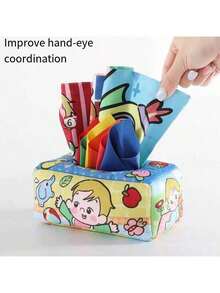 1 套 10 件婴儿纸巾盒玩具 - 蒙特梭利设计柔软毛绒纸巾盒玩具，适合 6-12 个月婴儿，柔软填充，可重复使用的丝质围巾，培养宝宝的精细运动技能，高对比度皱纹感官玩具，包括 3 张发声纸和 6 条围巾，适合男孩和女孩的早教生日礼物（部分配件颜色随机）