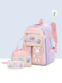 Girls Backpack Cute Bunny Design, Adjustable Shoulder Straps, Lightweight Nylon Student Backpack, Lunch Box ,Zipper Closure, Girl's Duffel Bag School Season Gift