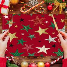 1pc/4pcs/6pcs/60pcs Christmas Placemats, Christmas Red Christmas Tree Star Linen Placemats, Merry Christmas Stain Resistant Placemats, Suitable For Home, Dining Room And Restaurant, Tabletop Decor, Home Goods