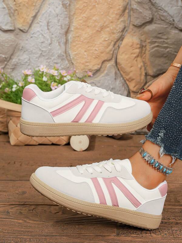 Damen Multifunktionale Mode Lässig Schuhe, flache rutschfeste Schnürschuhe mit runder Zehenkappe und Gummisohle, Farbblock Schwarz & Khaki, Alltags-Kombinierbar, Schuhe, Lässig Schuhe, Größe 36-41