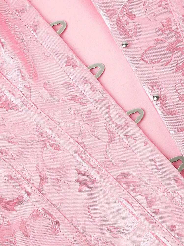 Women's Off Shoulder Jacquard Ruched Waist Lace Strap Corset Top, Suitable For New Year Party, Valentine's Day - Pink - View 5