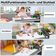Kids Table And Chair Sets, Art Table With Storage Space, Wooden Children Drawing Table With Paper Wheels And 4 Storage Boxes, Toddler Table And Chairs Set For Drawing, Crafting, Writing, Learning - 灰色 - 查看 5